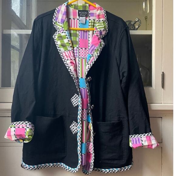 Vintage Y2K Koos of Course Jacket Womens 1X Black Multi Patchwork Reversible Fun - Picture 2 of 5